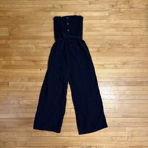 Abercrombie & Fitch Pants - Abercrombie & Fitch Jumpsuit Y2K Blue Ruched Strapless Linen Coquette Women's S